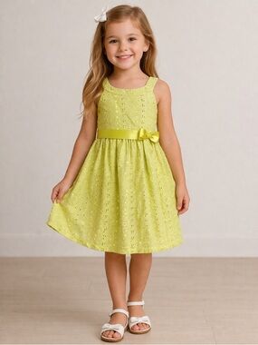 Bonnie Jean Girls Yellow Dress Size 12 Bow Waist Sleeveless